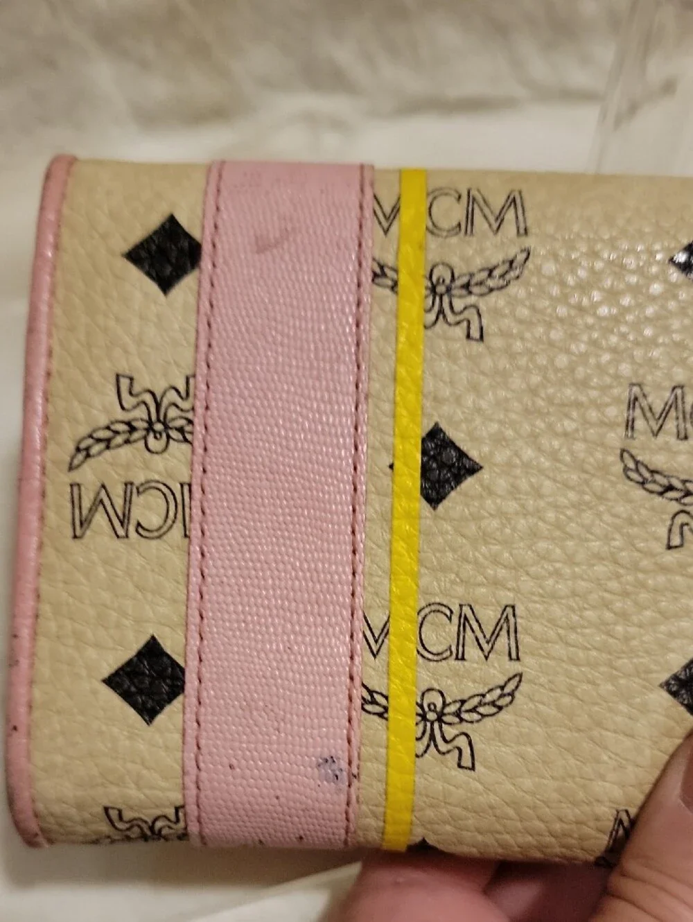 MCM Cream Wallet with Pink, Red and Yellow Stripe Accents